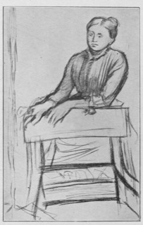 Femme s'appuyant à un fauteuil