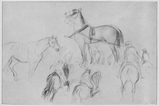 Chevaux et cavaliers ; étude.