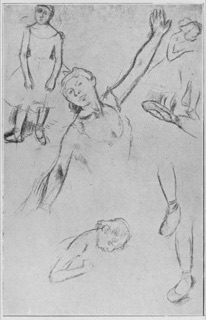Danseuse (buste). — Danseuse debout, vue de face. — Études de jambes.