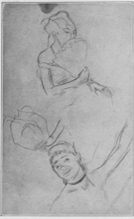 Études: Femme à l'éventail. — Main tenant un bouquet. — Buste de danseuse