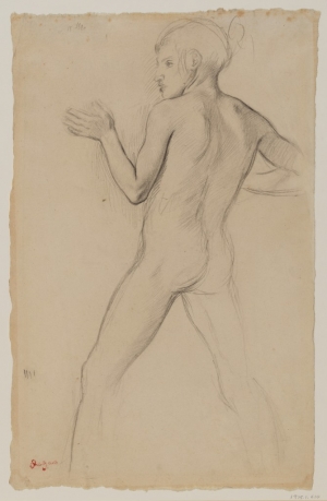 Photo de Jeune garçon sur la défensive - Dessin préparatoire au tableau Jeunes filles spartiates s'exerçant